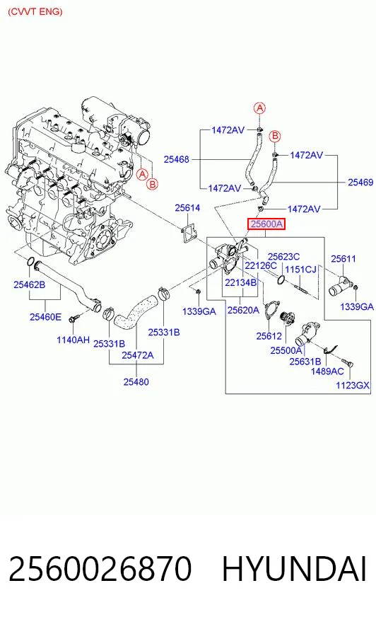 2560026870 Hyundai/Kia Корпус термостата в сборе