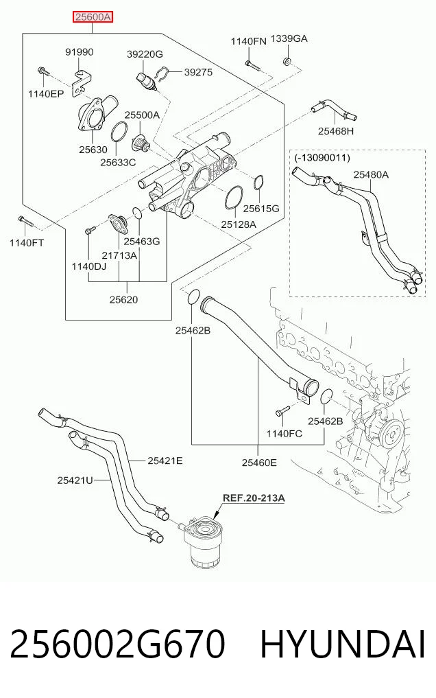 256002G670 Hyundai/Kia Корпус термостата в сборе