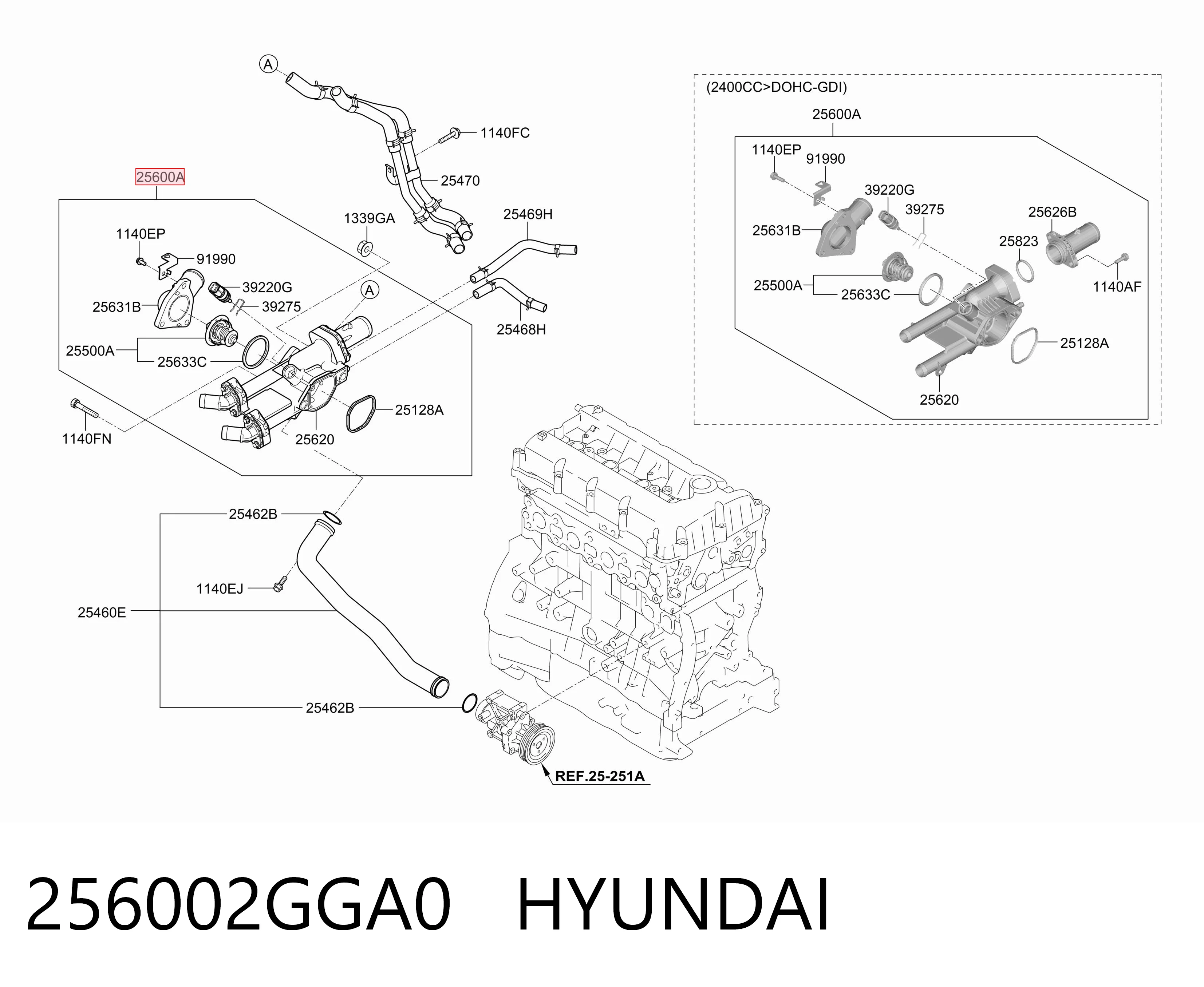 256002GGA0 Hyundai/Kia Корпус термостата в сборе