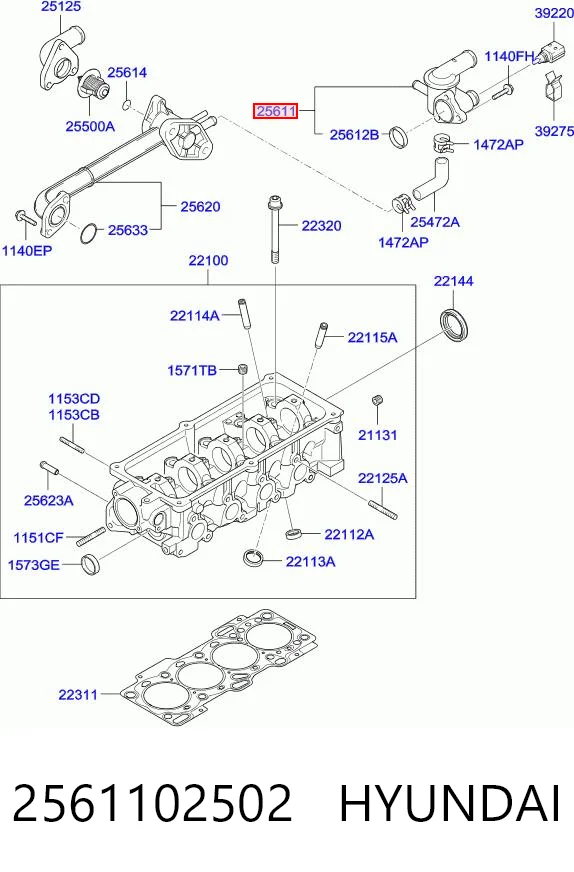 2561102502 Hyundai/Kia Тройник системы охлаждения