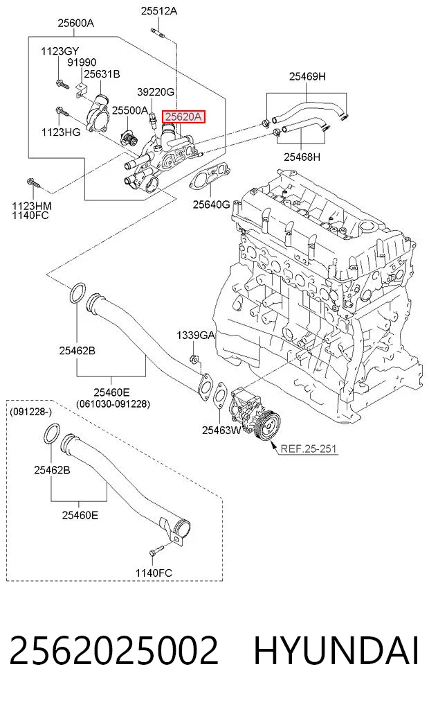 2562025002 Hyundai/Kia Корпус термостата в сборе