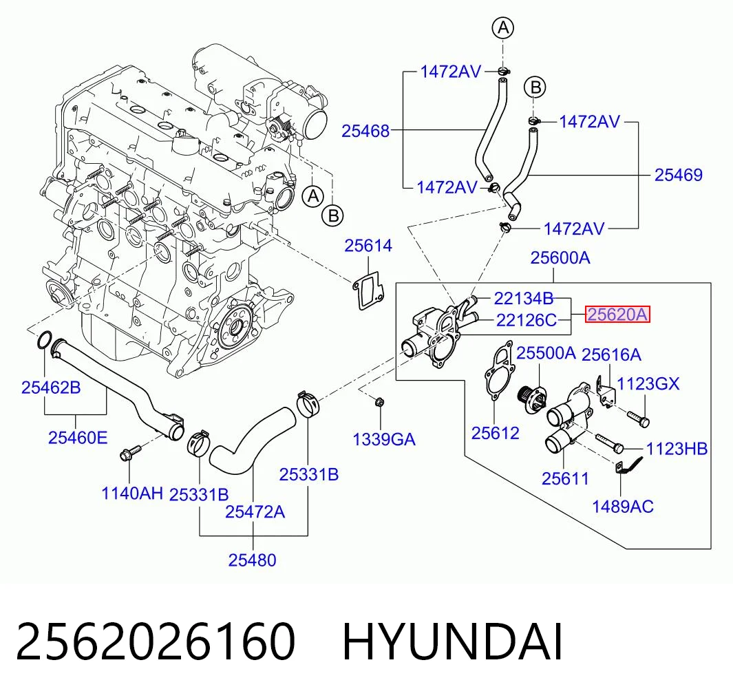 2562026160 Hyundai/Kia Корпус термостата в сборе