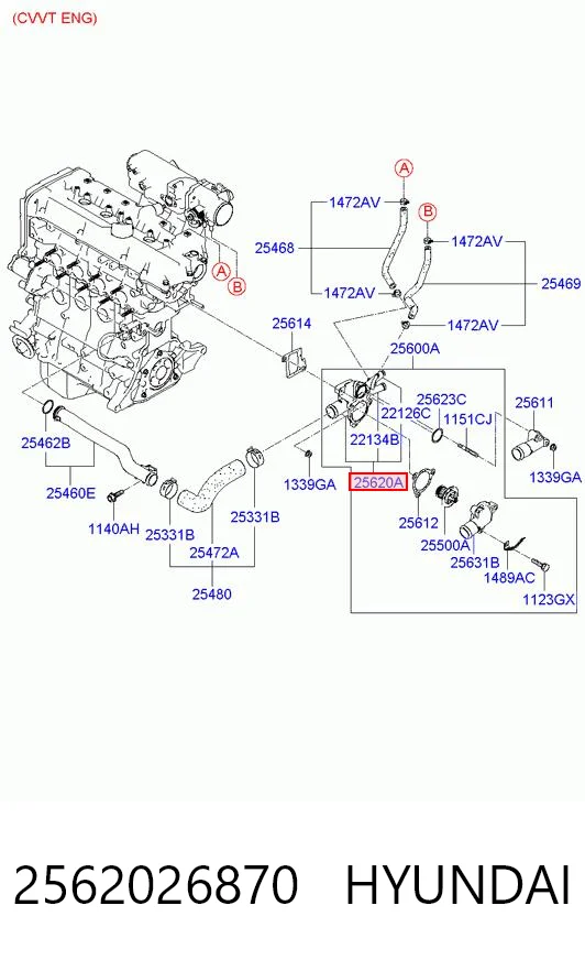 2562026870 Hyundai/Kia Корпус термостата в сборе