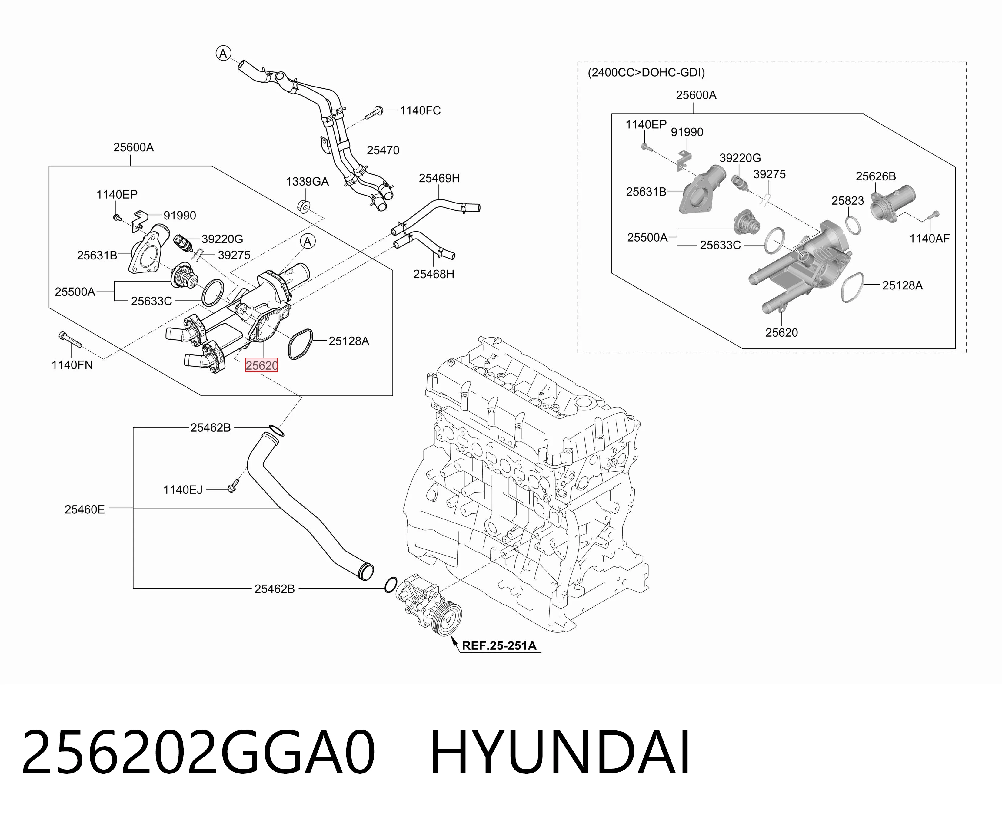 256202GGA0 Hyundai/Kia Корпус термостата в сборе