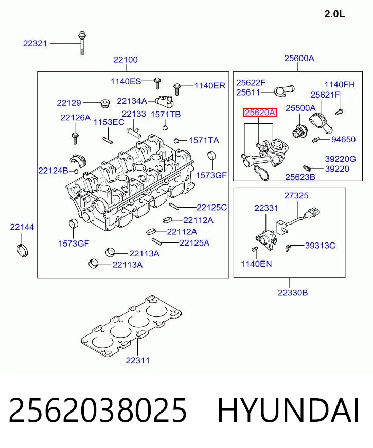 2562038025 Hyundai/Kia Корпус термостата в сборе