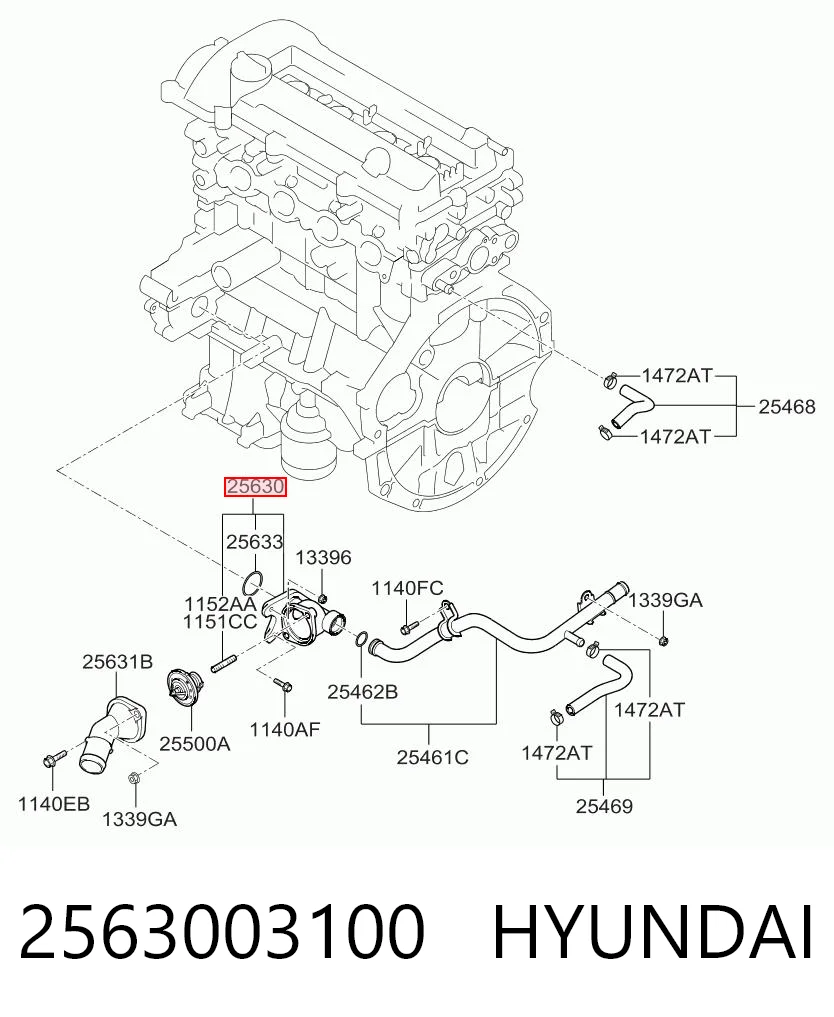 2563003100 Hyundai/Kia Корпус термостата в сборе