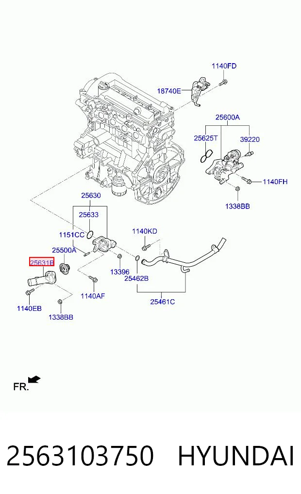 2563103750 Hyundai/Kia Крышка корпуса термостата
