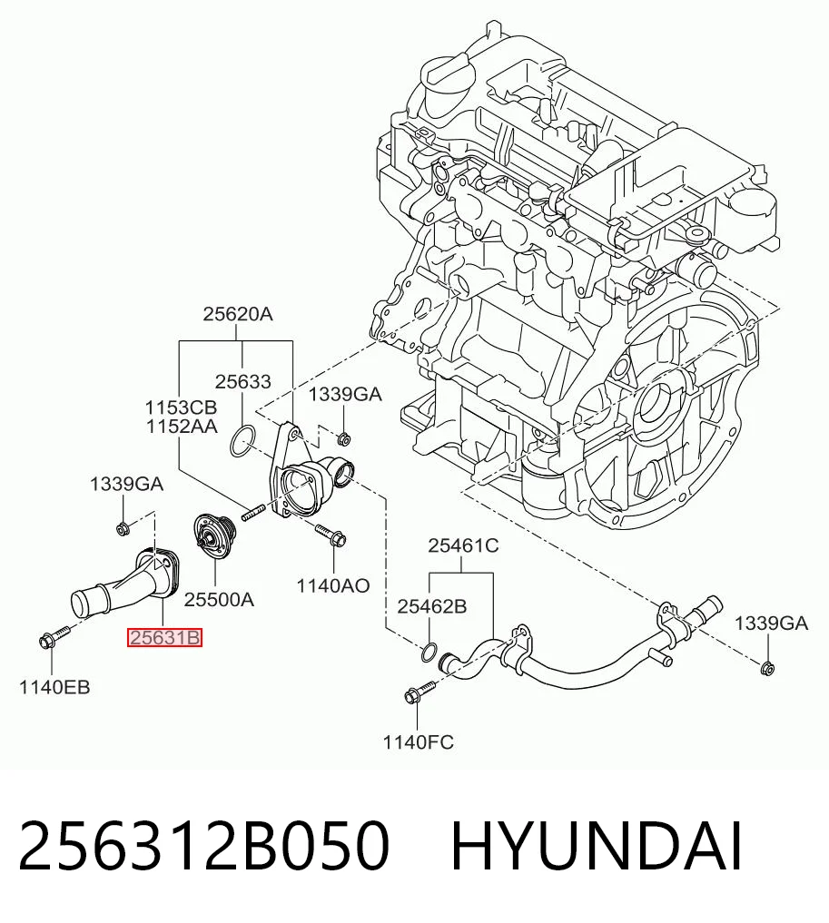 256312B050 Hyundai/Kia Крышка корпуса термостата