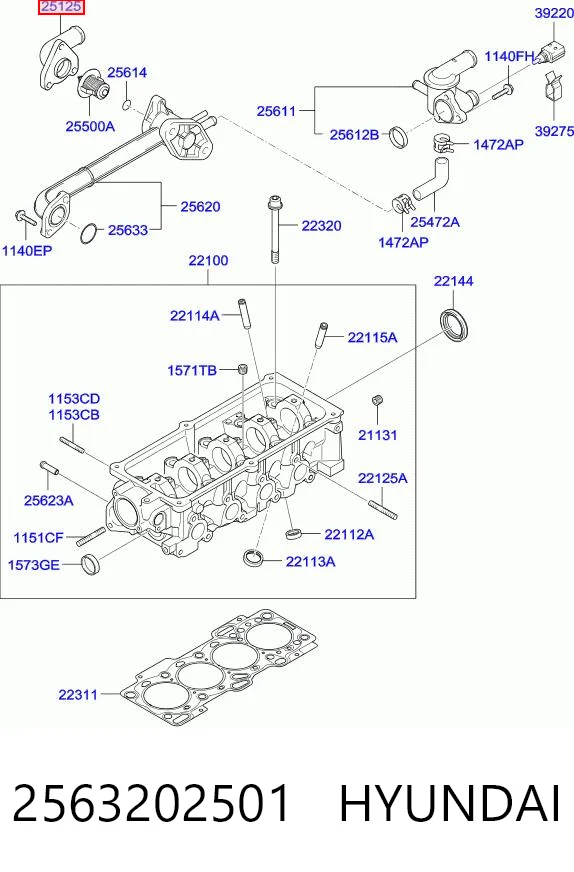 2563202501 Hyundai/Kia Корпус термостата в сборе