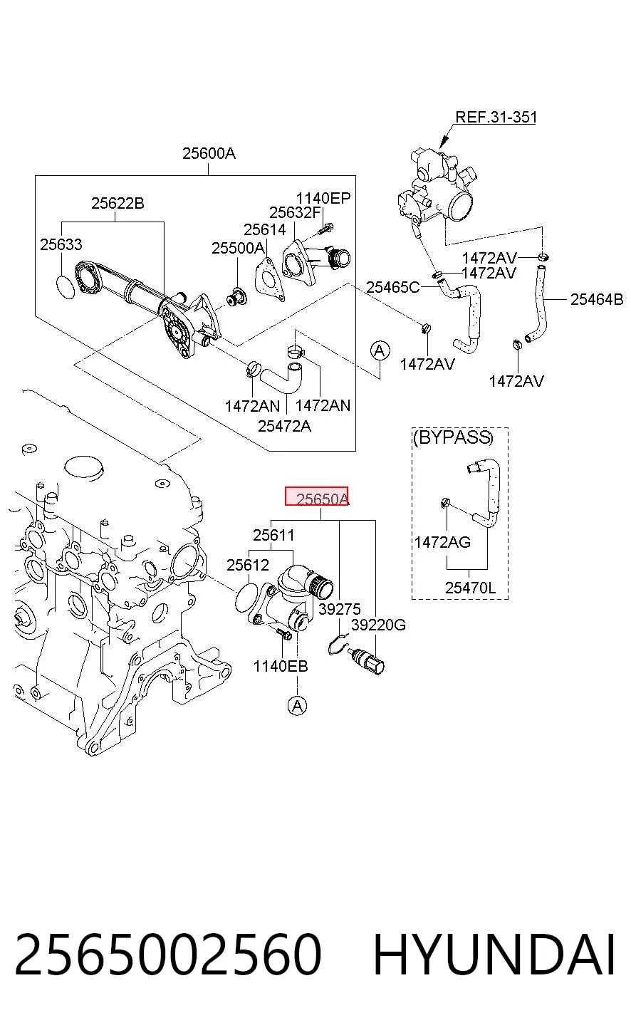 2565002560 Hyundai/Kia Корпус термостата в сборе