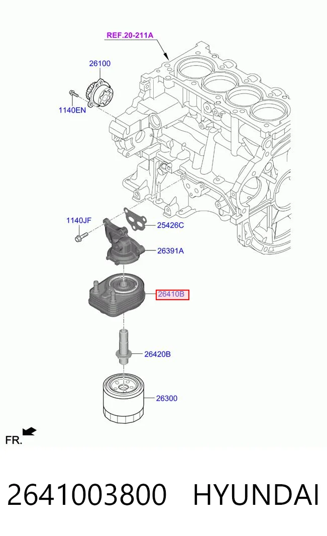2641003800 Hyundai/Kia Радиатор масляный (холодильник) под фильтром