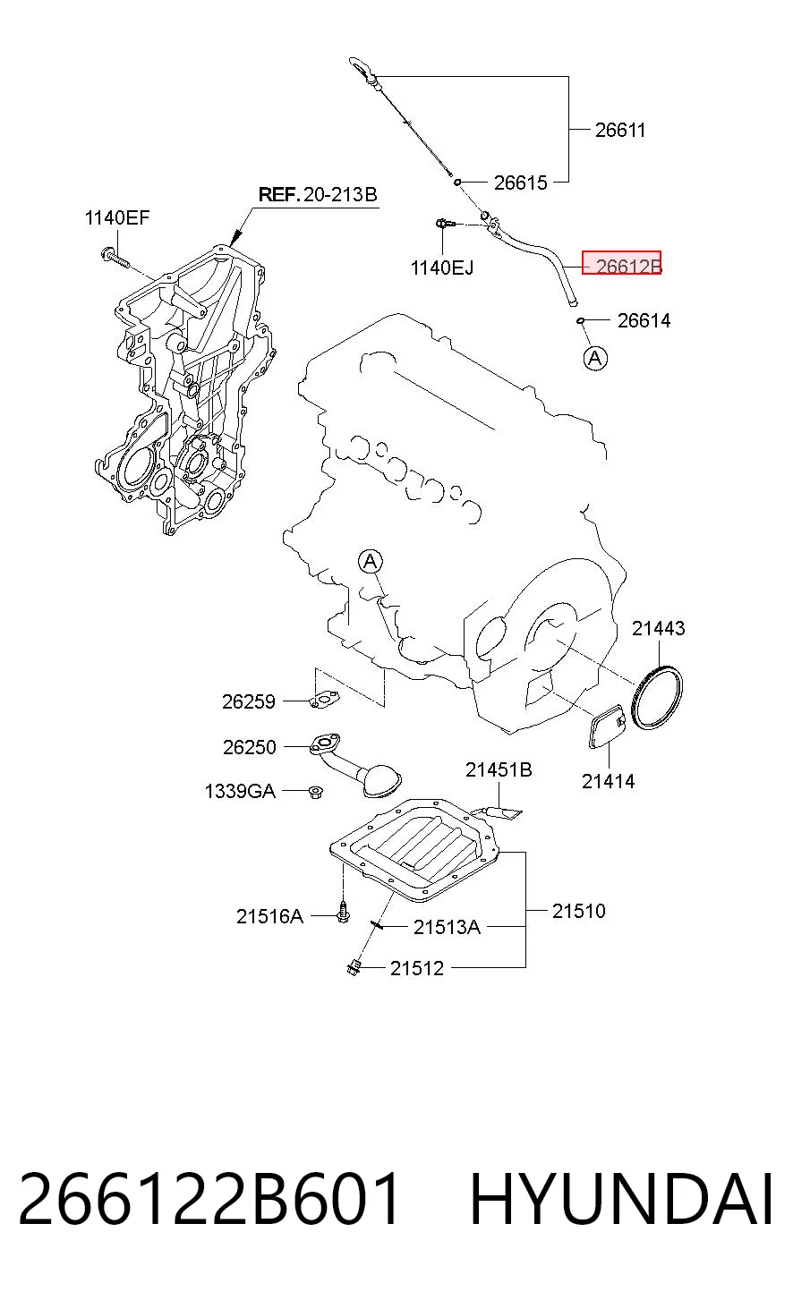 266122B601 Hyundai/Kia Направляющая щупа-индикатора уровня масла в двигателе