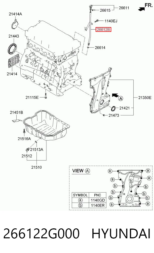 266122G000 Hyundai/Kia Направляющая щупа-индикатора уровня масла в двигателе