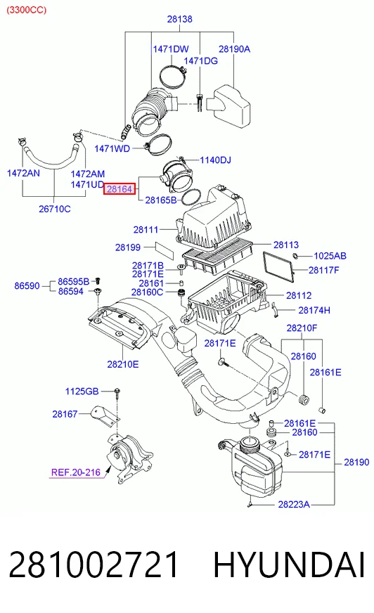 281002721 Hyundai/Kia Датчик расхода воздуха