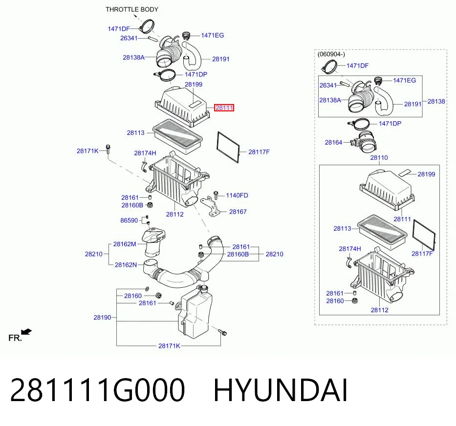 281111G000 Hyundai/Kia Корпус воздушного фильтра, верхняя часть