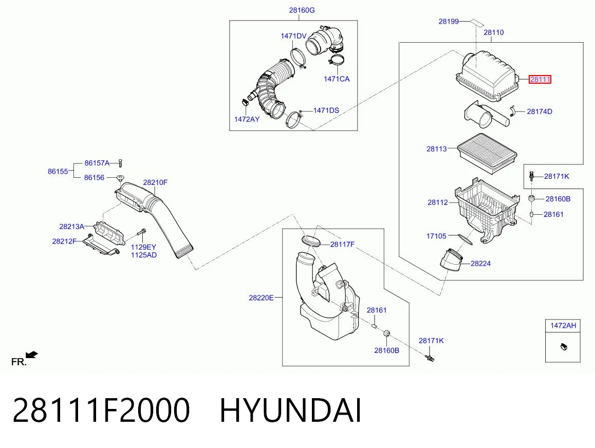 28111F2000 Hyundai/Kia Корпус воздушного фильтра, верхняя часть