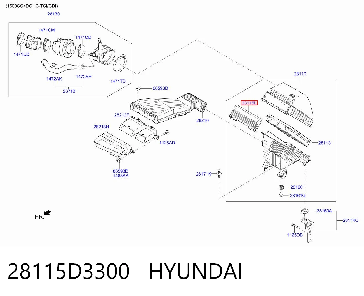 28115D3300 Hyundai/Kia Корпус воздушного фильтра, верхняя часть