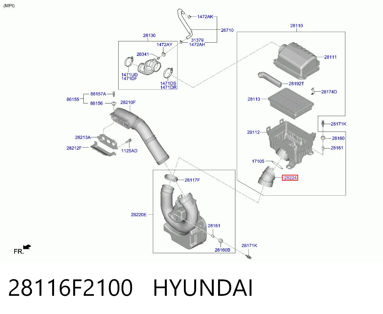 28116F2100 Hyundai/Kia Патрубок воздушный, выход воздушного фильтра