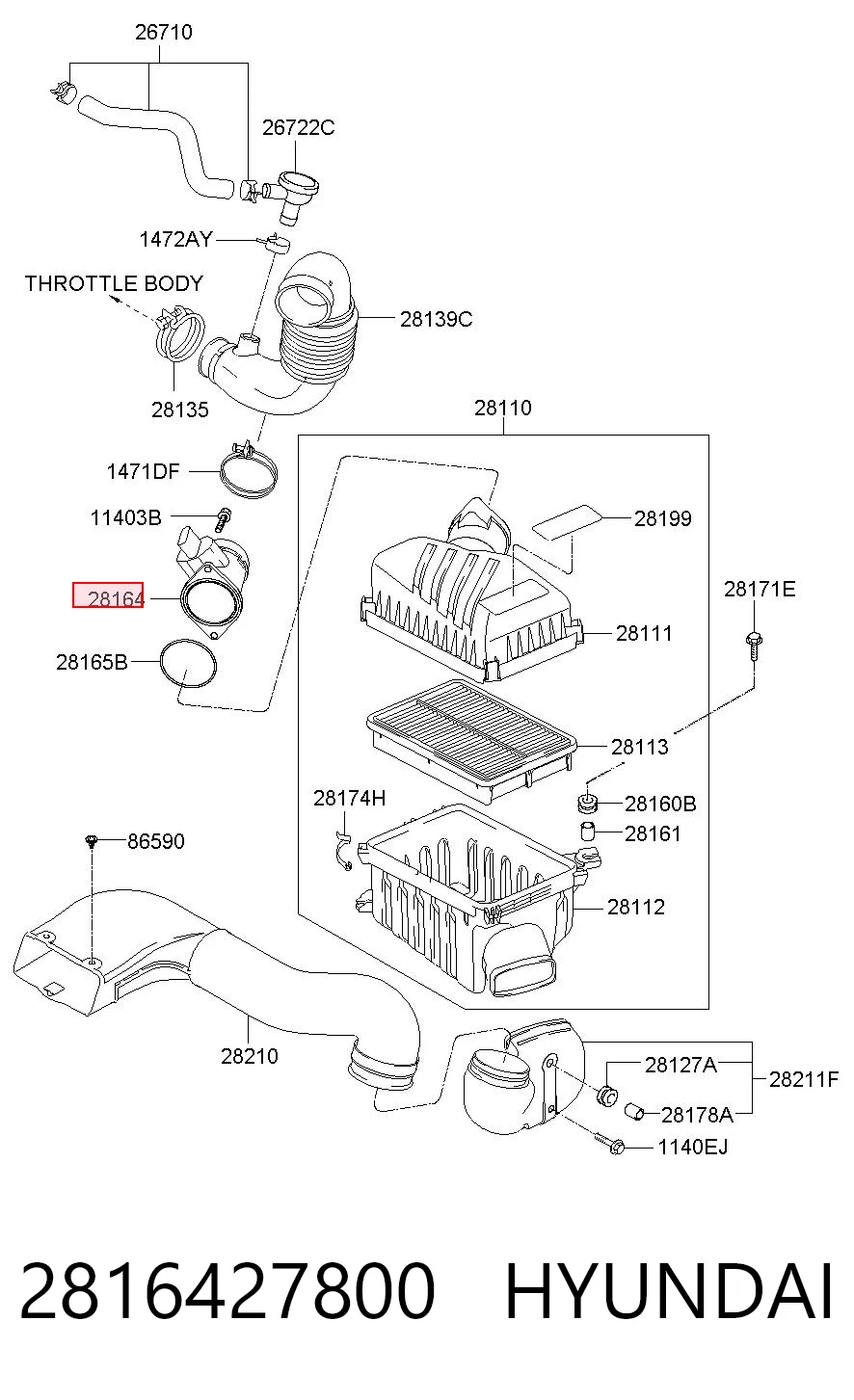 2816427800 Hyundai/Kia Датчик расхода воздуха