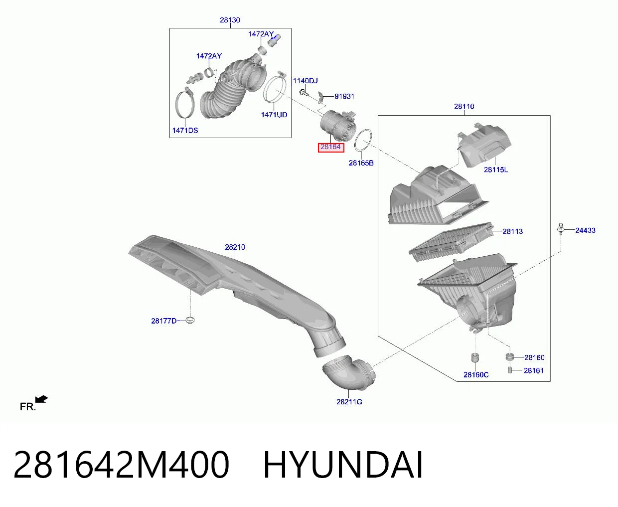 281642M400 Hyundai/Kia Датчик расхода воздуха