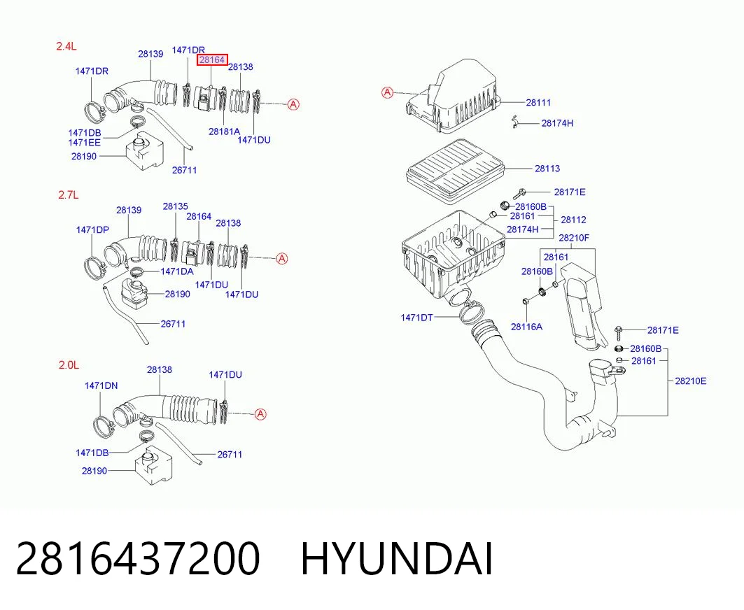 2816437200 Hyundai/Kia Датчик расхода воздуха