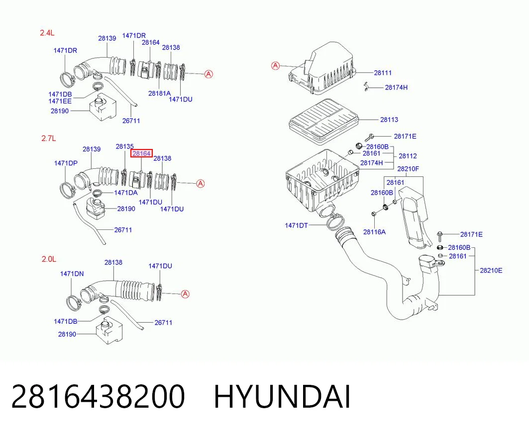2816438200 Hyundai/Kia Датчик расхода воздуха