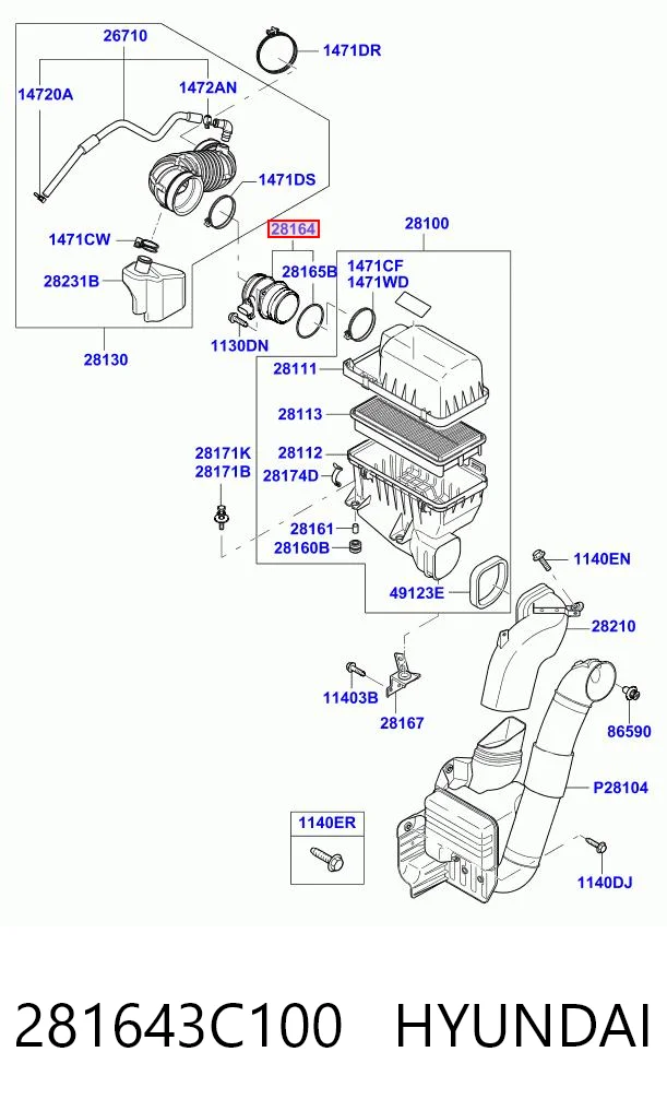 281643C100 Hyundai/Kia Датчик расхода воздуха