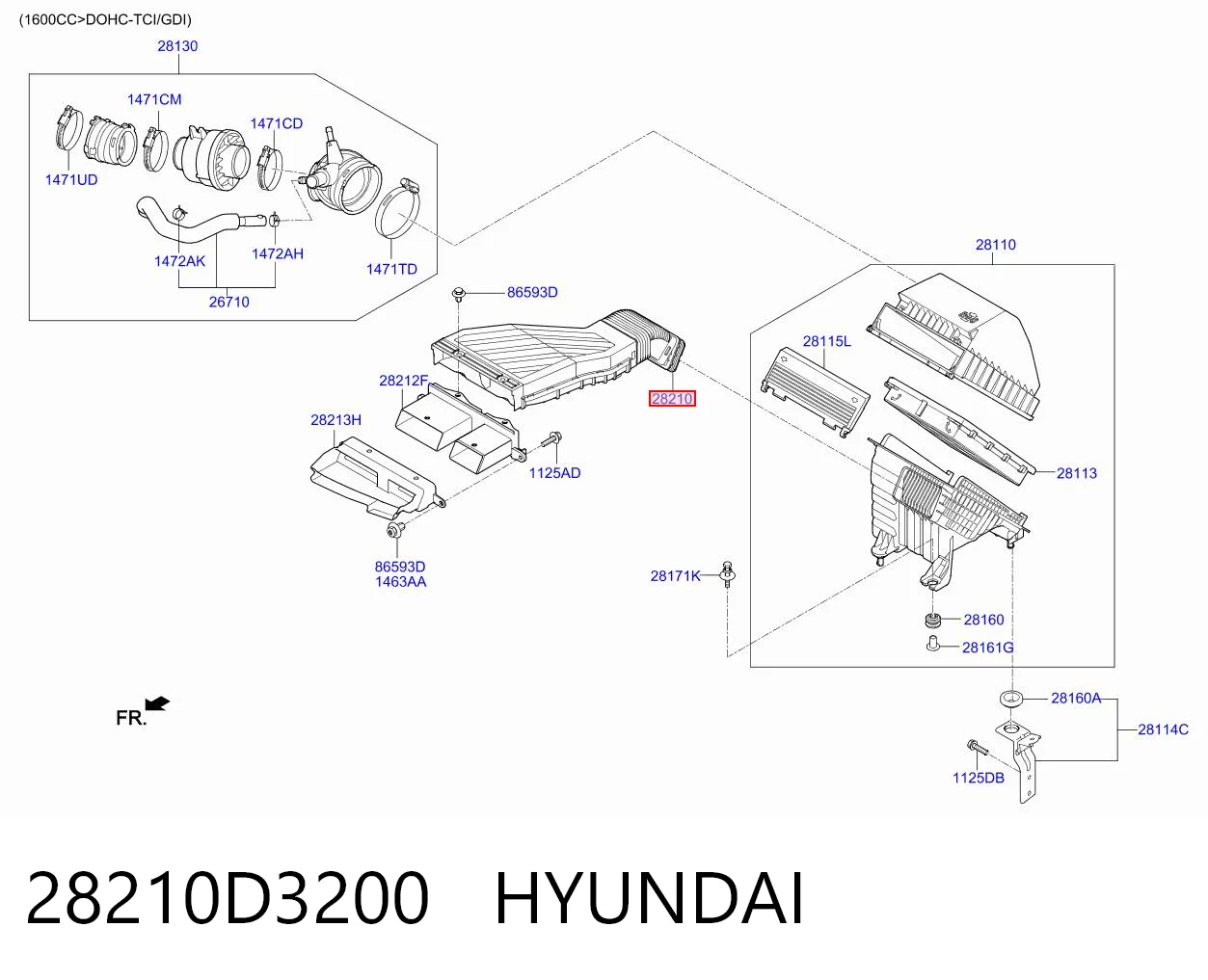 28210D3200 Hyundai/Kia Патрубок воздушный, вход воздушного фильтра