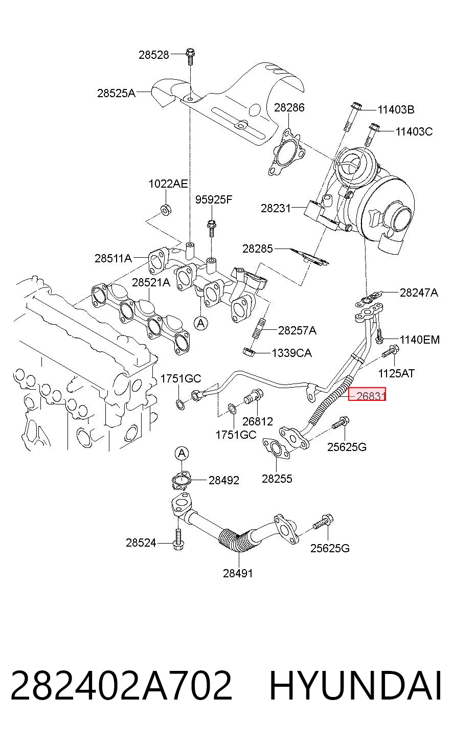 282402A702 Hyundai/Kia Подача масляная труба