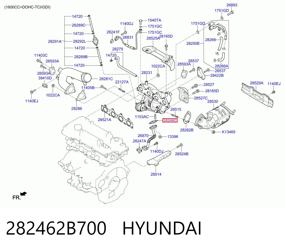 282462B700 Hyundai/Kia Прокладка шланга отвода масла от турбины