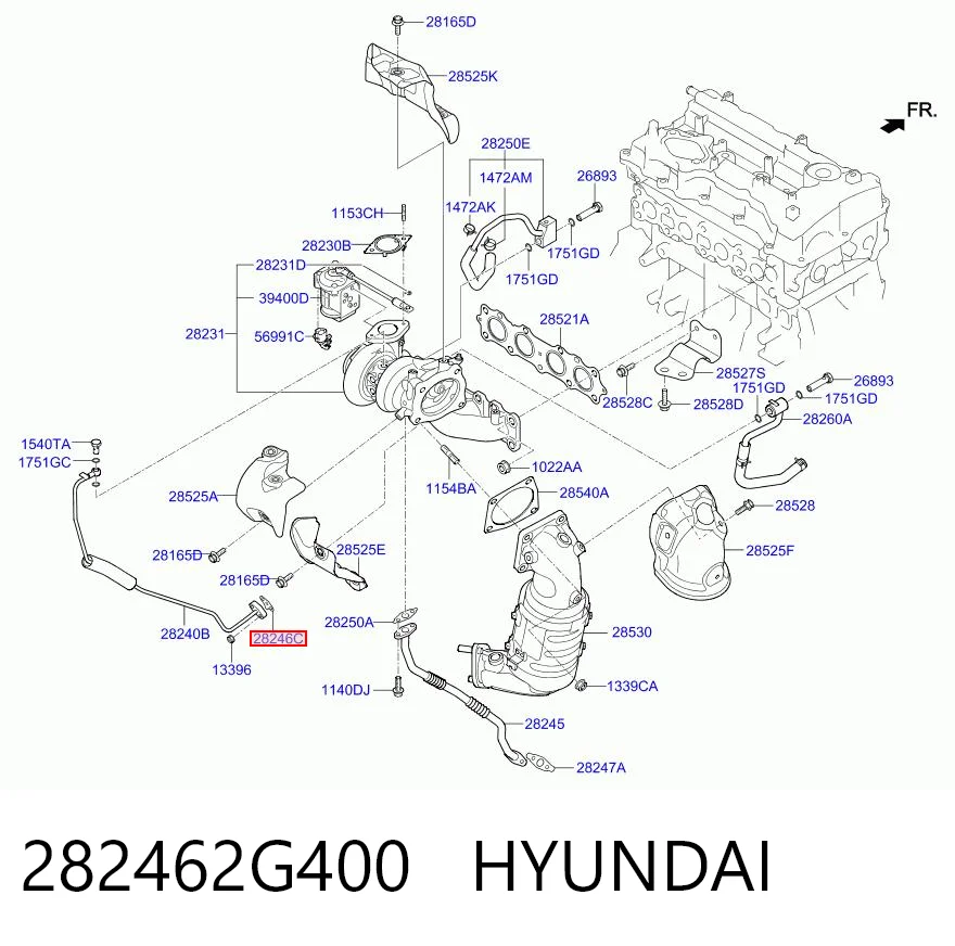 282462G400 Hyundai/Kia Прокладка шланга отвода масла от турбины
