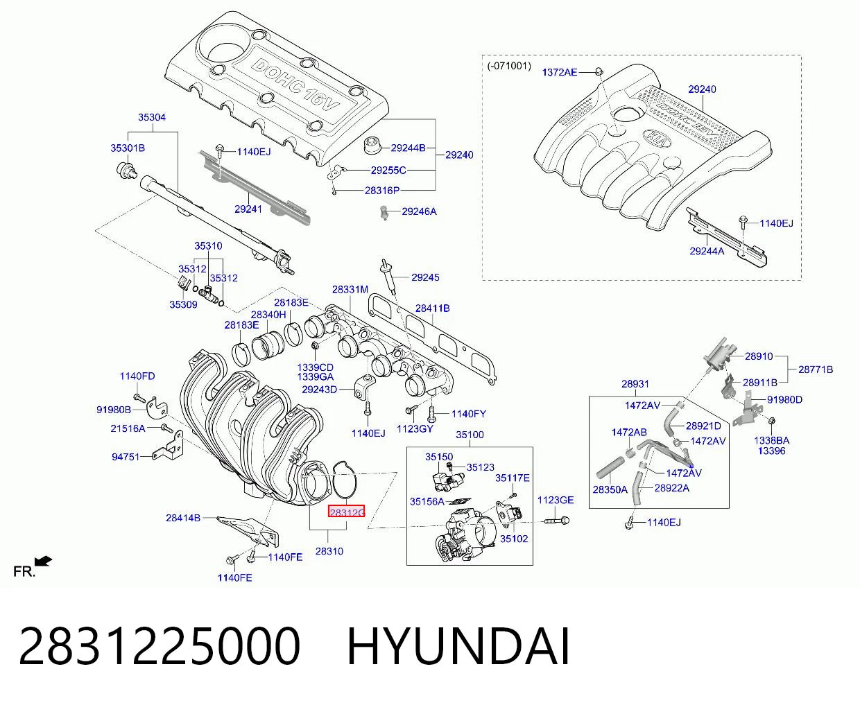 2831225000 Hyundai/Kia Прокладка дроссельной заслонки