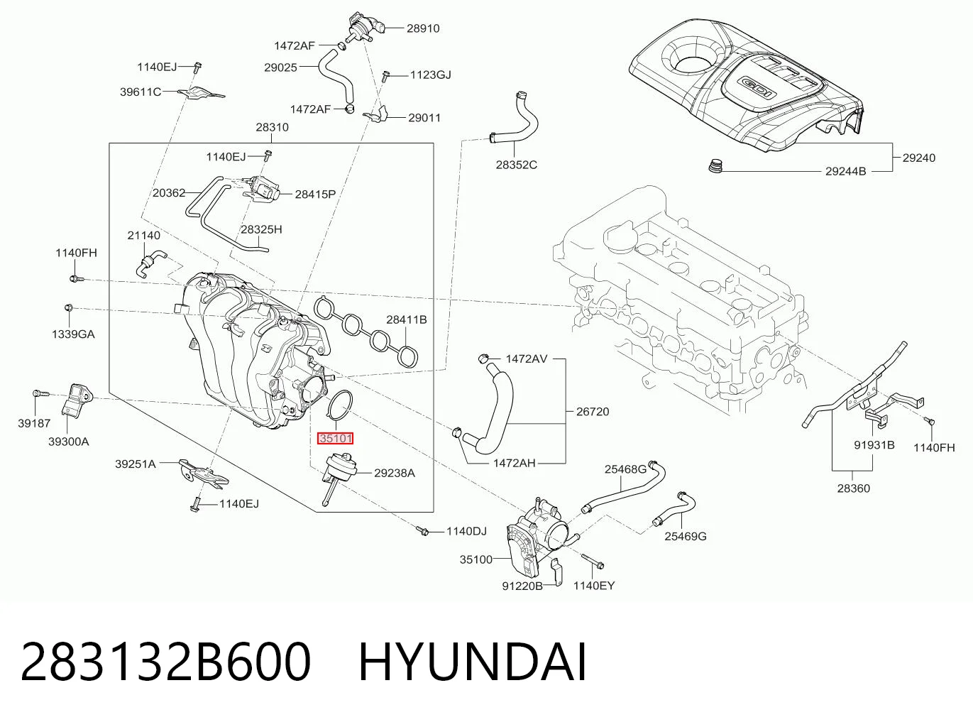 283132B600 Hyundai/Kia Прокладка дроссельной заслонки