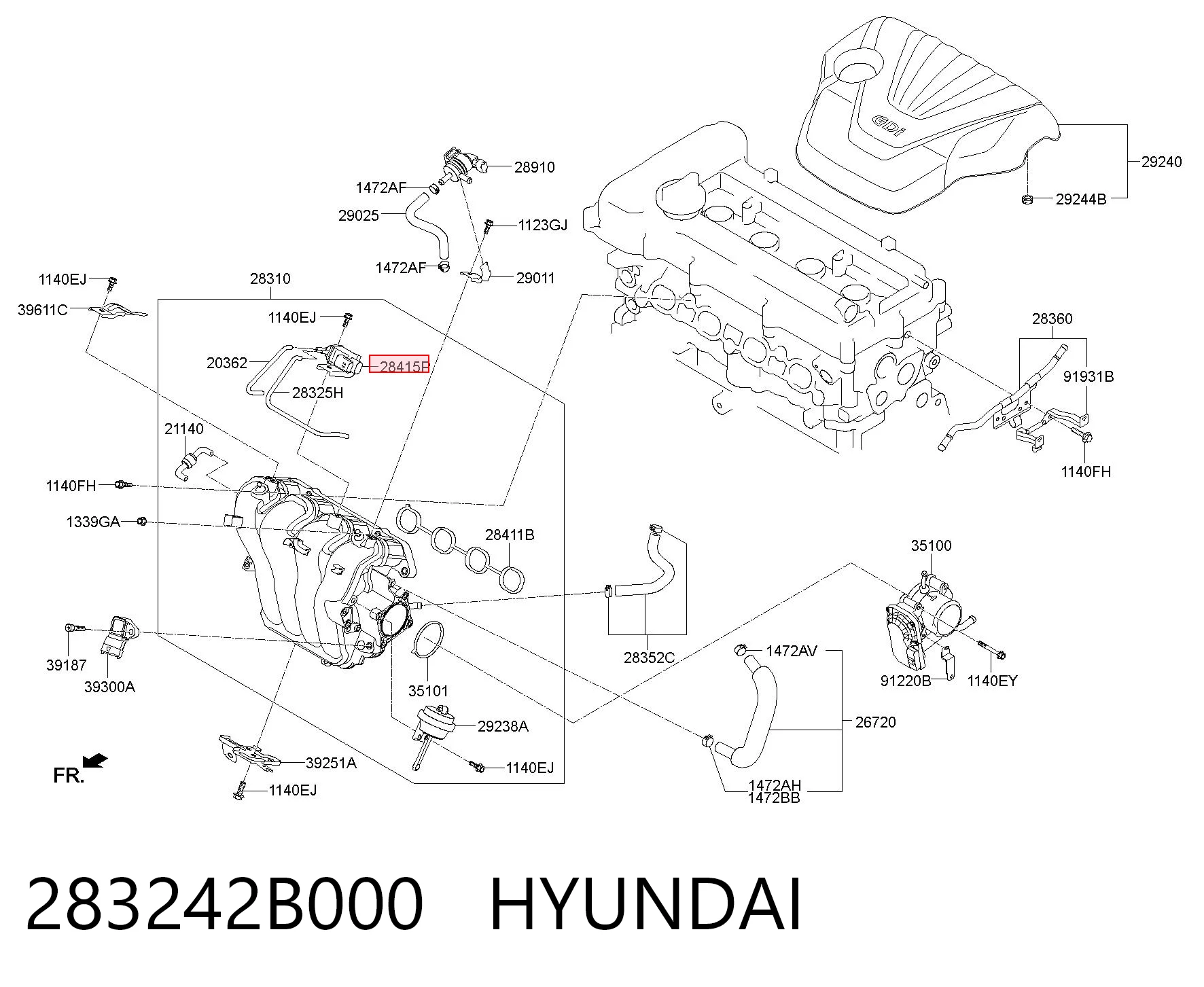 283242B000 Hyundai/Kia Клапан соленоид регулирования заслонки EGR