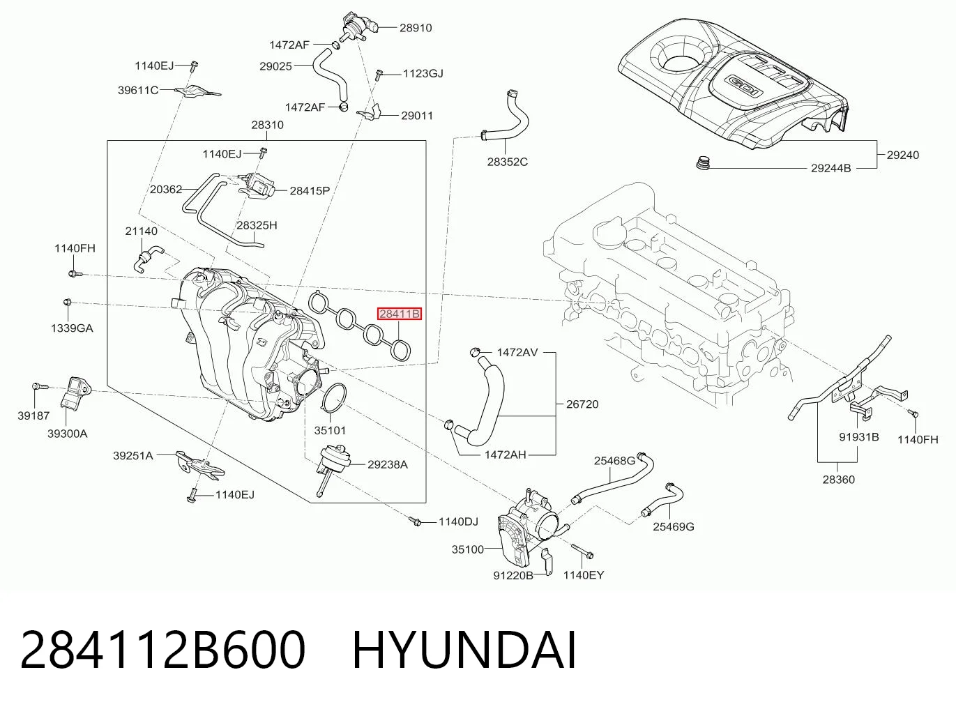 284112B600 Hyundai/Kia  Прокладка впускного коллектора