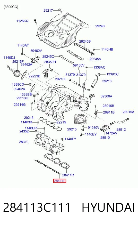 284113C111 Hyundai/Kia Прокладка впускного коллектора левая