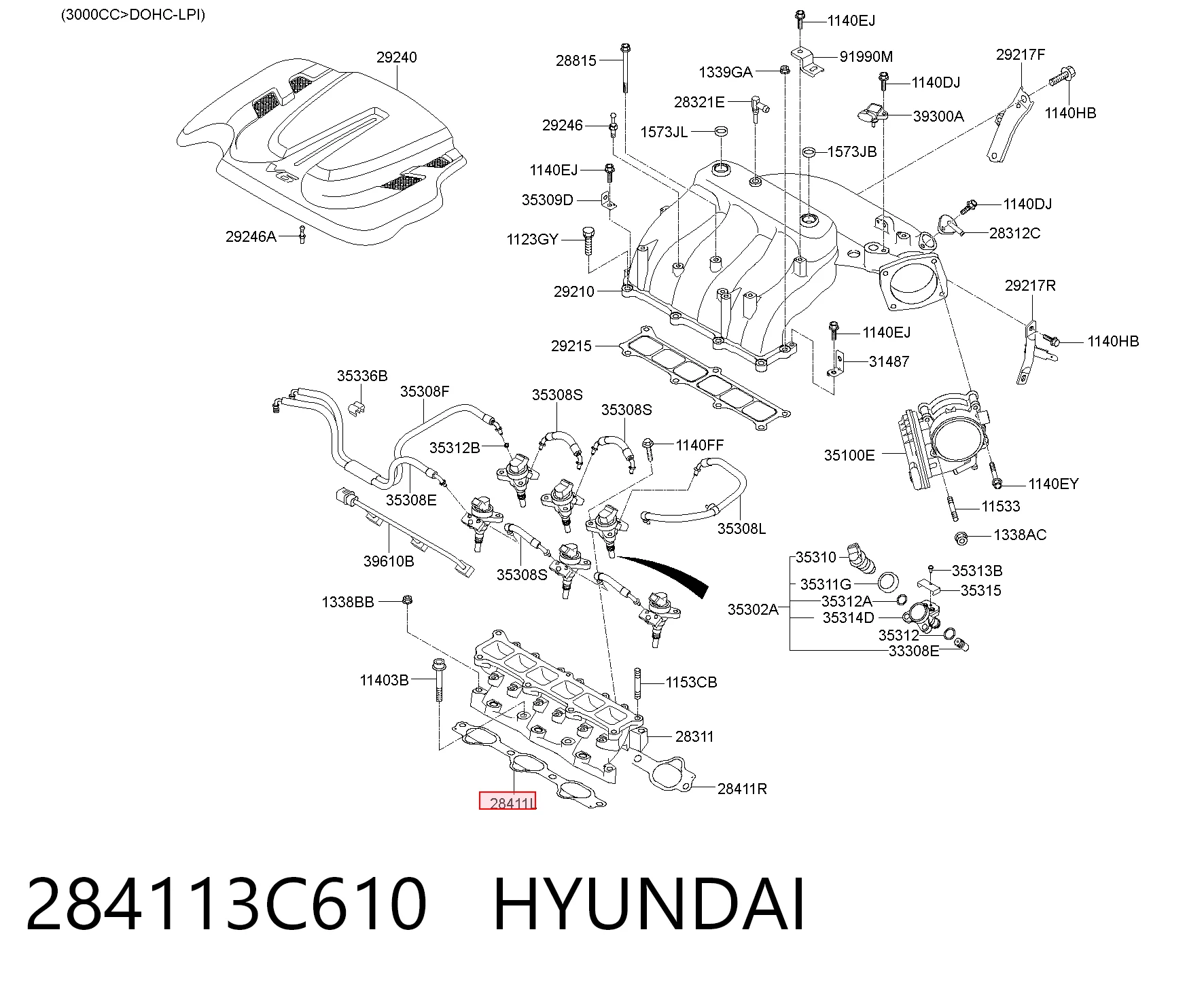 284113C610 Hyundai/Kia Прокладка впускного коллектора левая