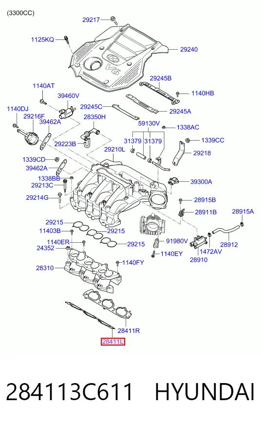 284113C611 Hyundai/Kia Прокладка впускного коллектора левая