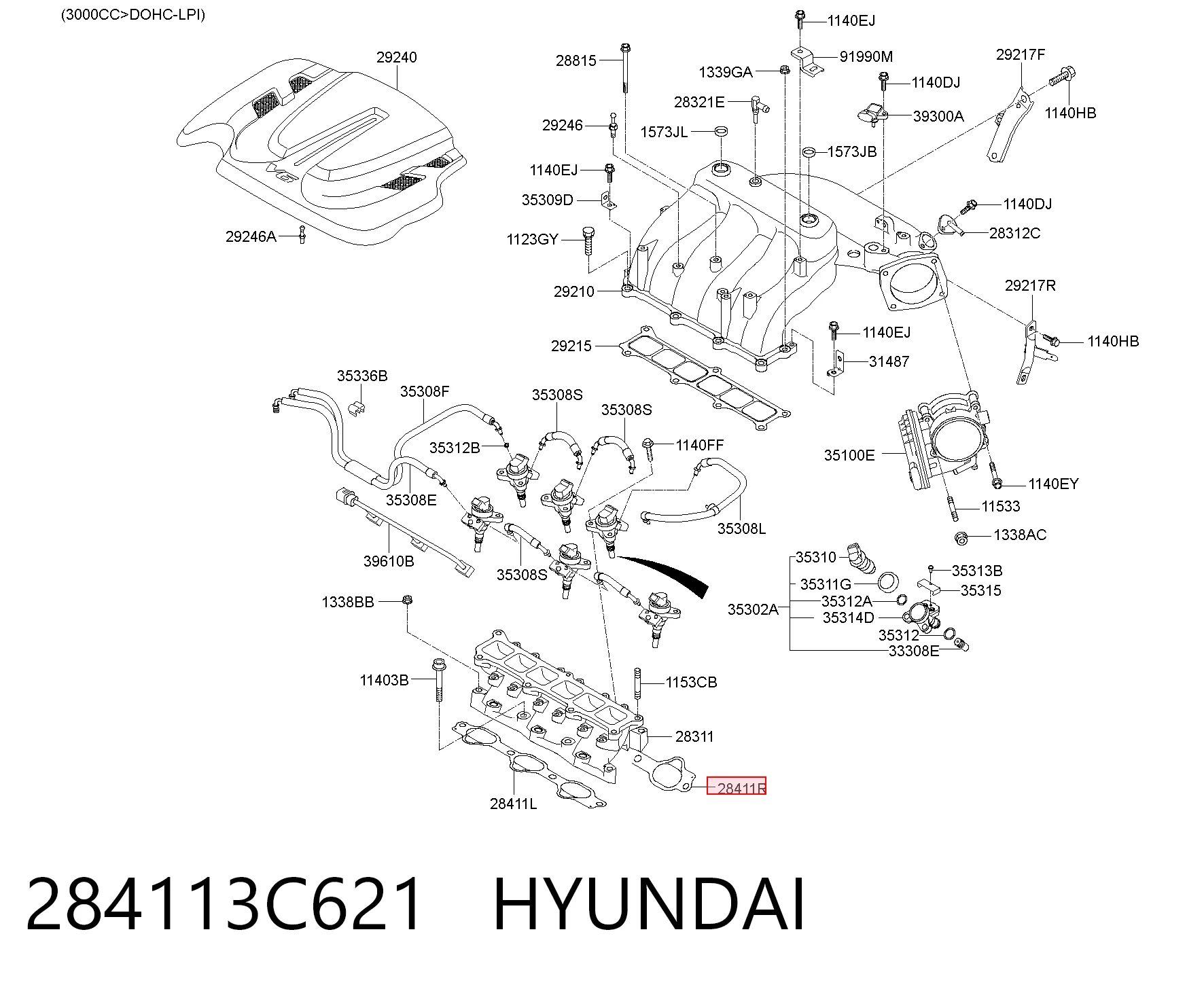 284113C621 Hyundai/Kia Прокладка впускного коллектора нижняя правая
