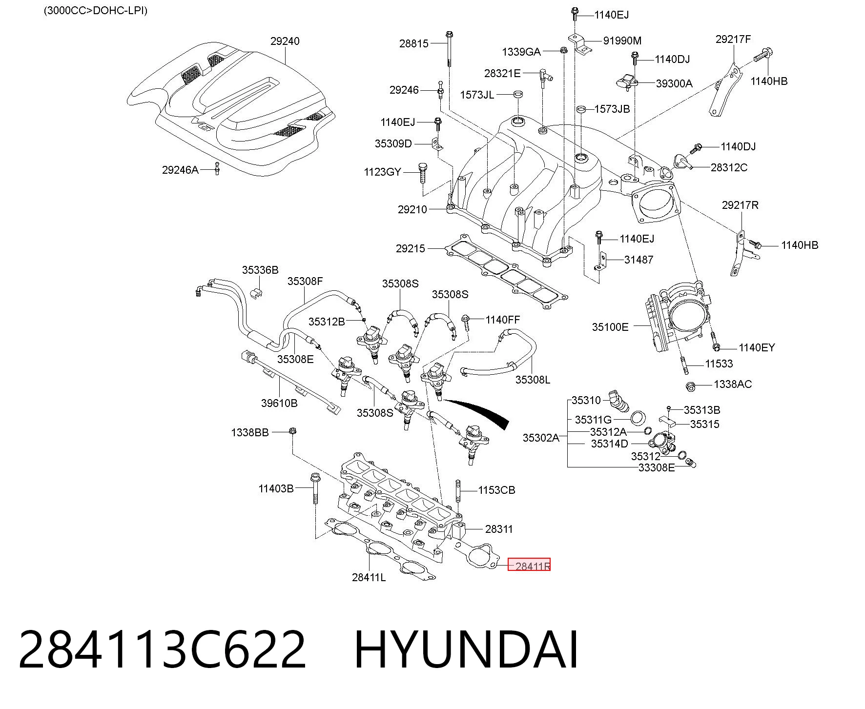284113C622 Hyundai/Kia Прокладка впускного коллектора нижняя правая