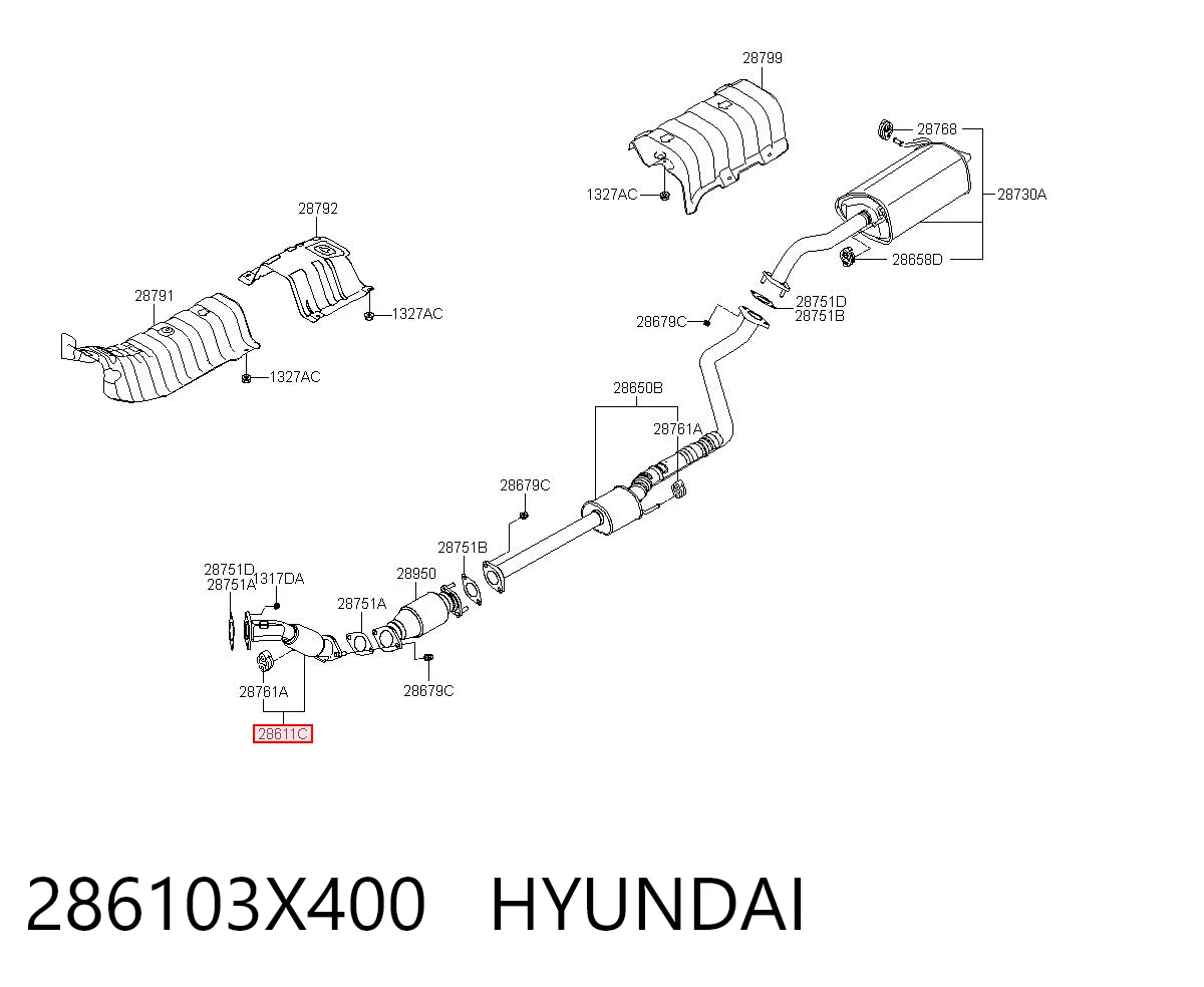 286103X400 Hyundai/Kia Штаны глушителя передние