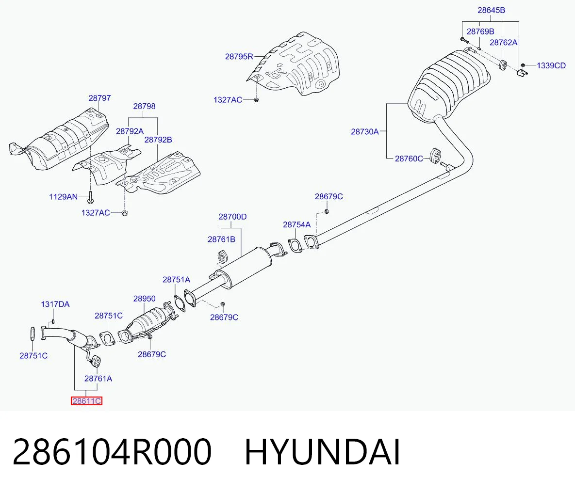 286104R000 Hyundai/Kia Штаны глушителя передние