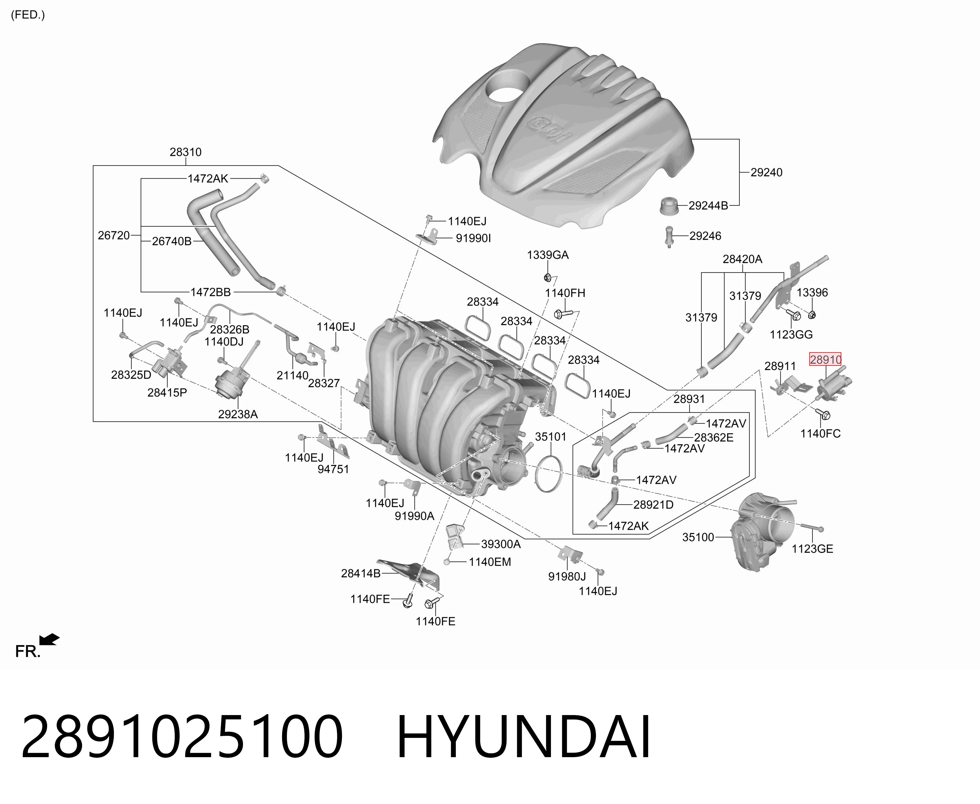 2891025100 Hyundai/Kia Клапан продувки катализатора