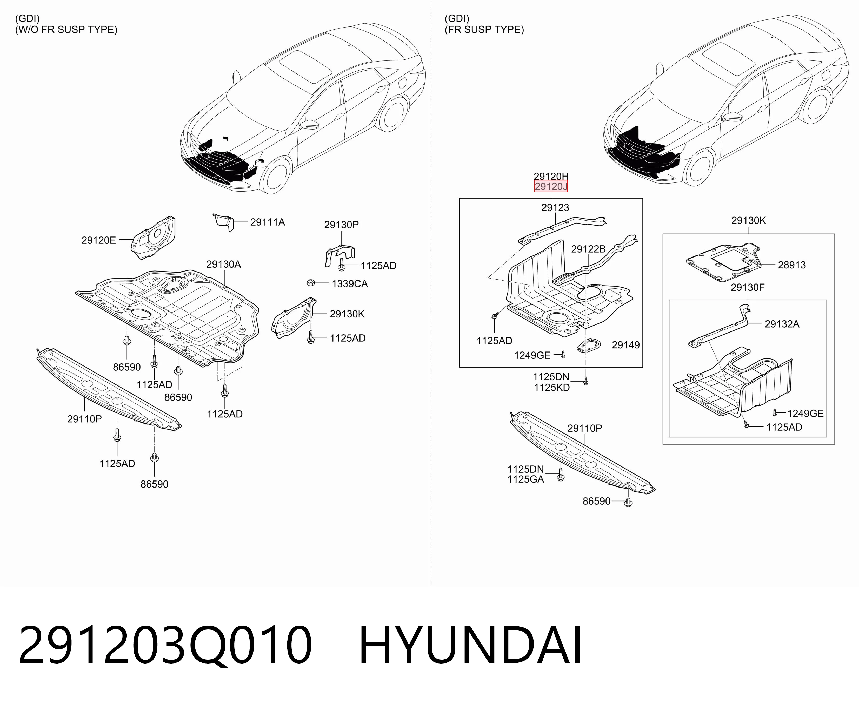291203Q010 Hyundai/Kia Защита двигателя правая