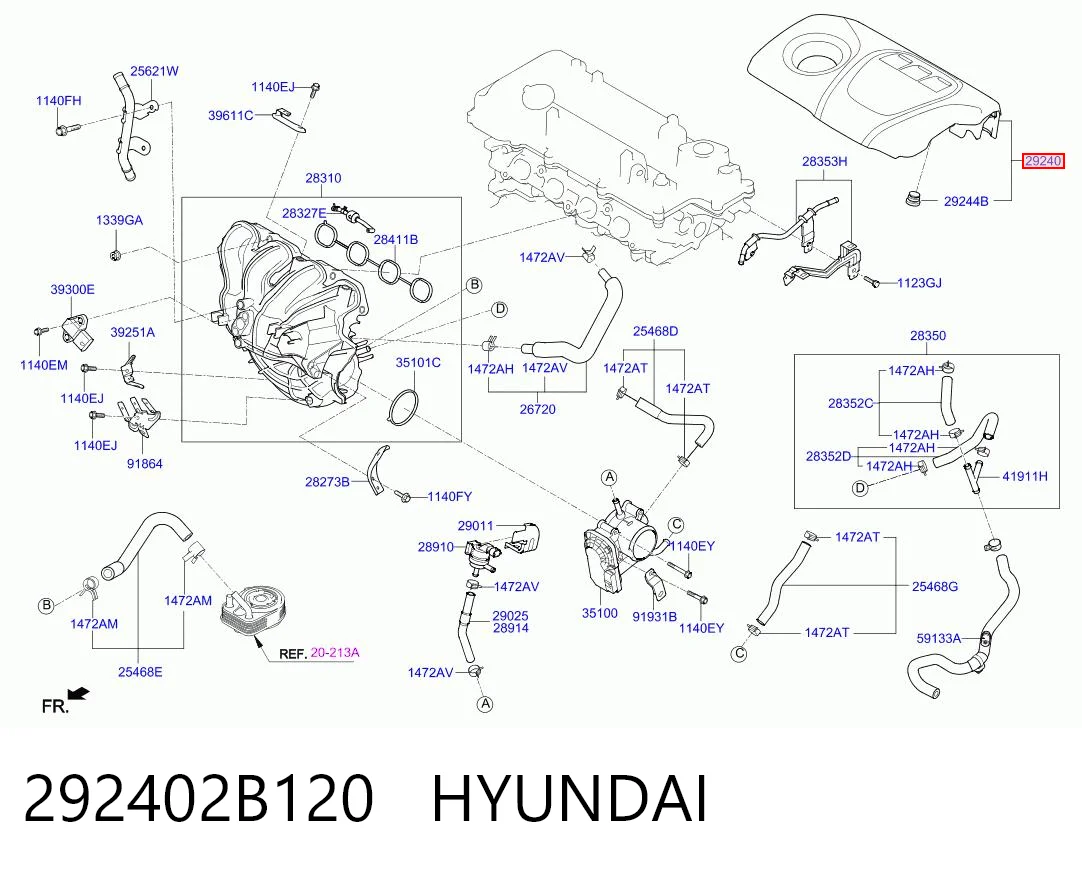 292402B120 Hyundai/Kia Крышка мотора декоративная