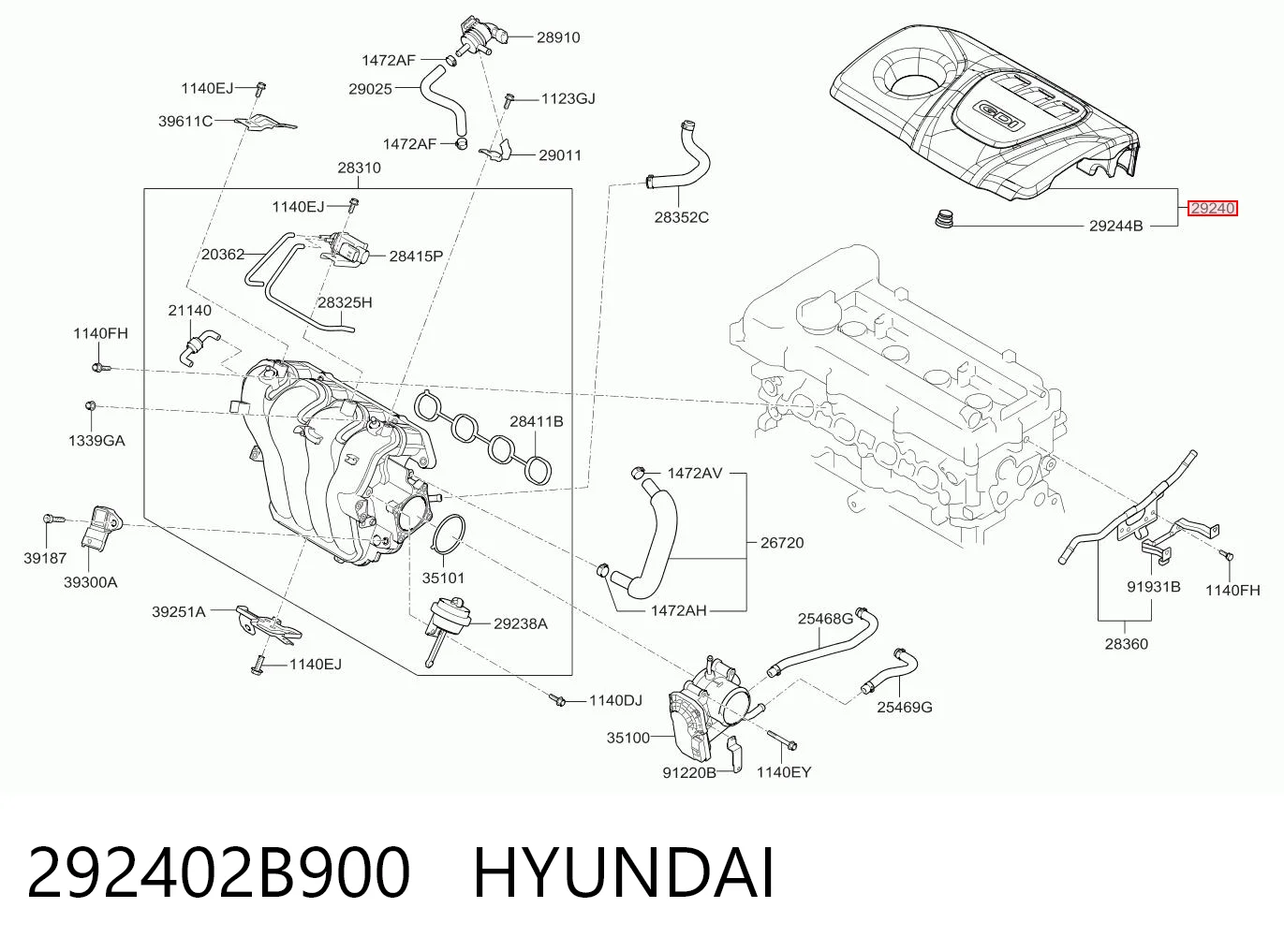 292402B900 Hyundai/Kia Крышка мотора декоративная