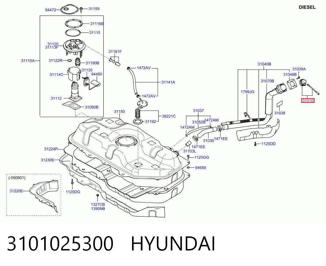 3101025300 Hyundai/Kia Крышка топливного Бака