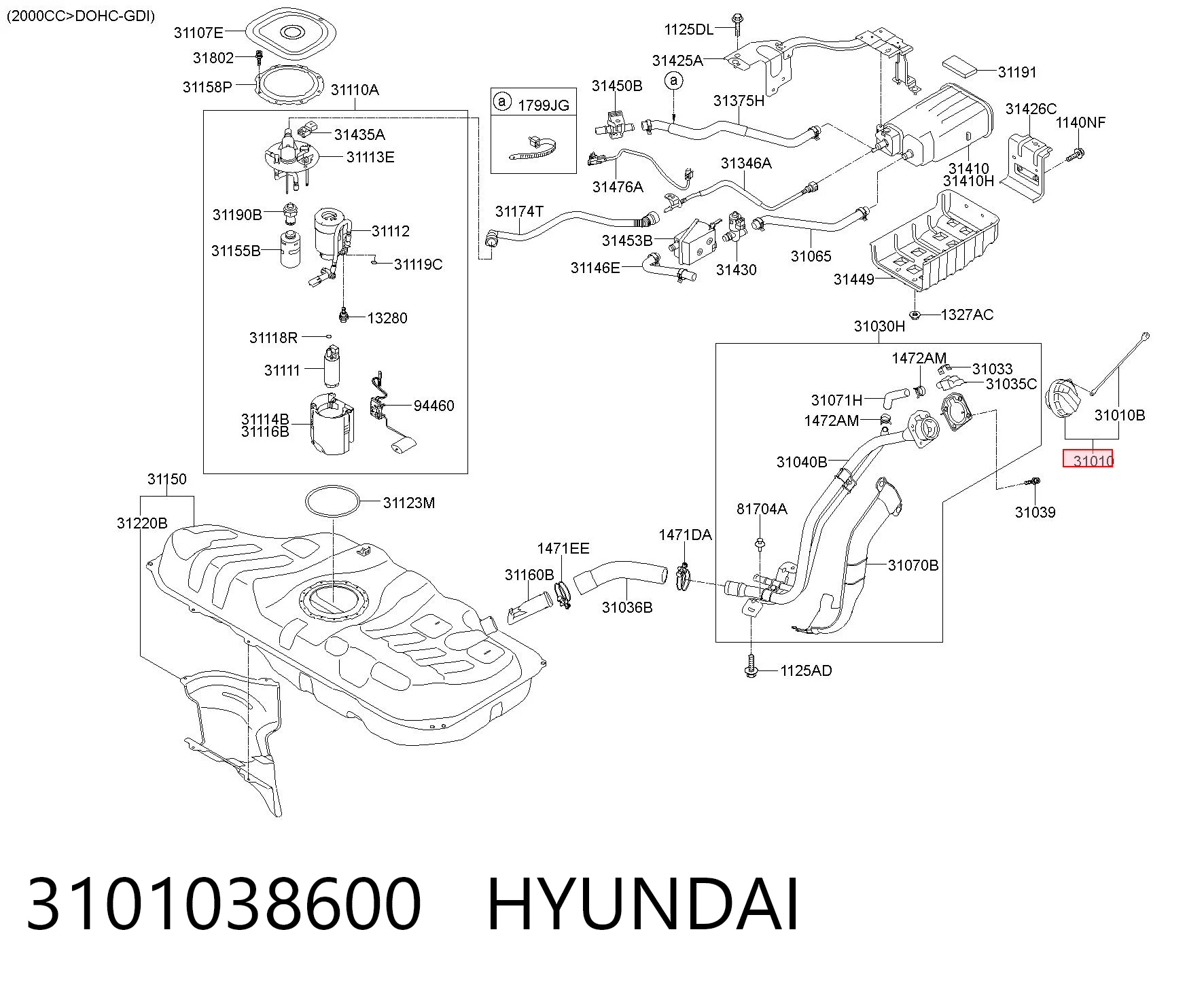 3101038600 Hyundai/Kia Крышка топливного Бака