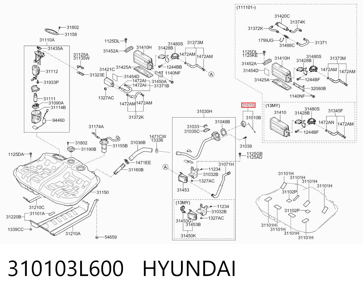 310103L600 Hyundai/Kia Крышка топливного Бака
