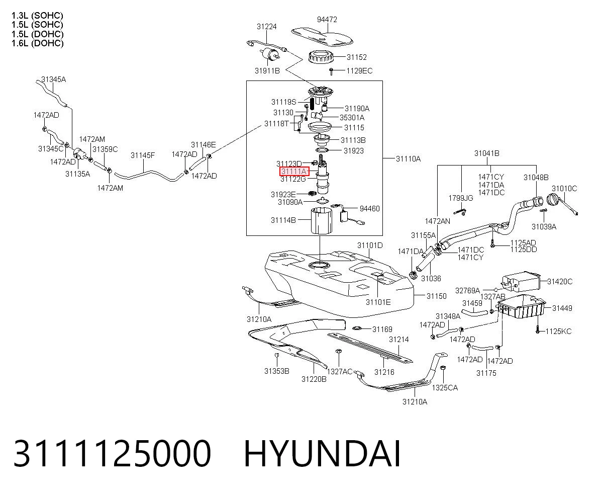 3111125000 Hyundai/Kia Топливный насос электрический погружной